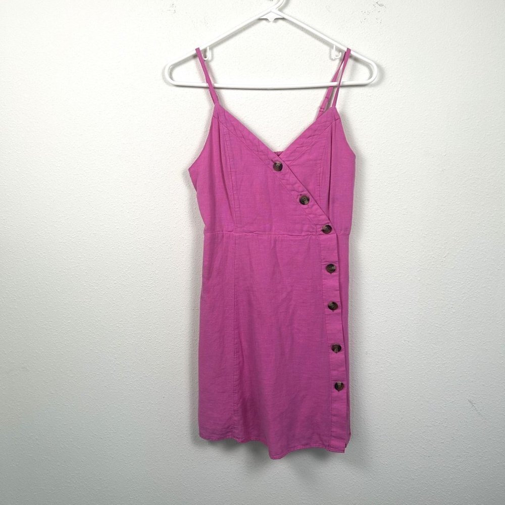 American Eagle Dress AE Size Small Pink Wrap Button Front Mini Linen Blend‎